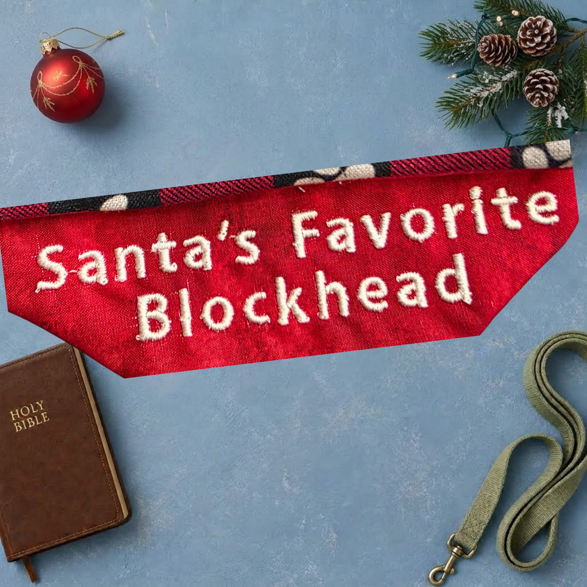 Santa's Favorite Blockhead Reversible Dog Bandana