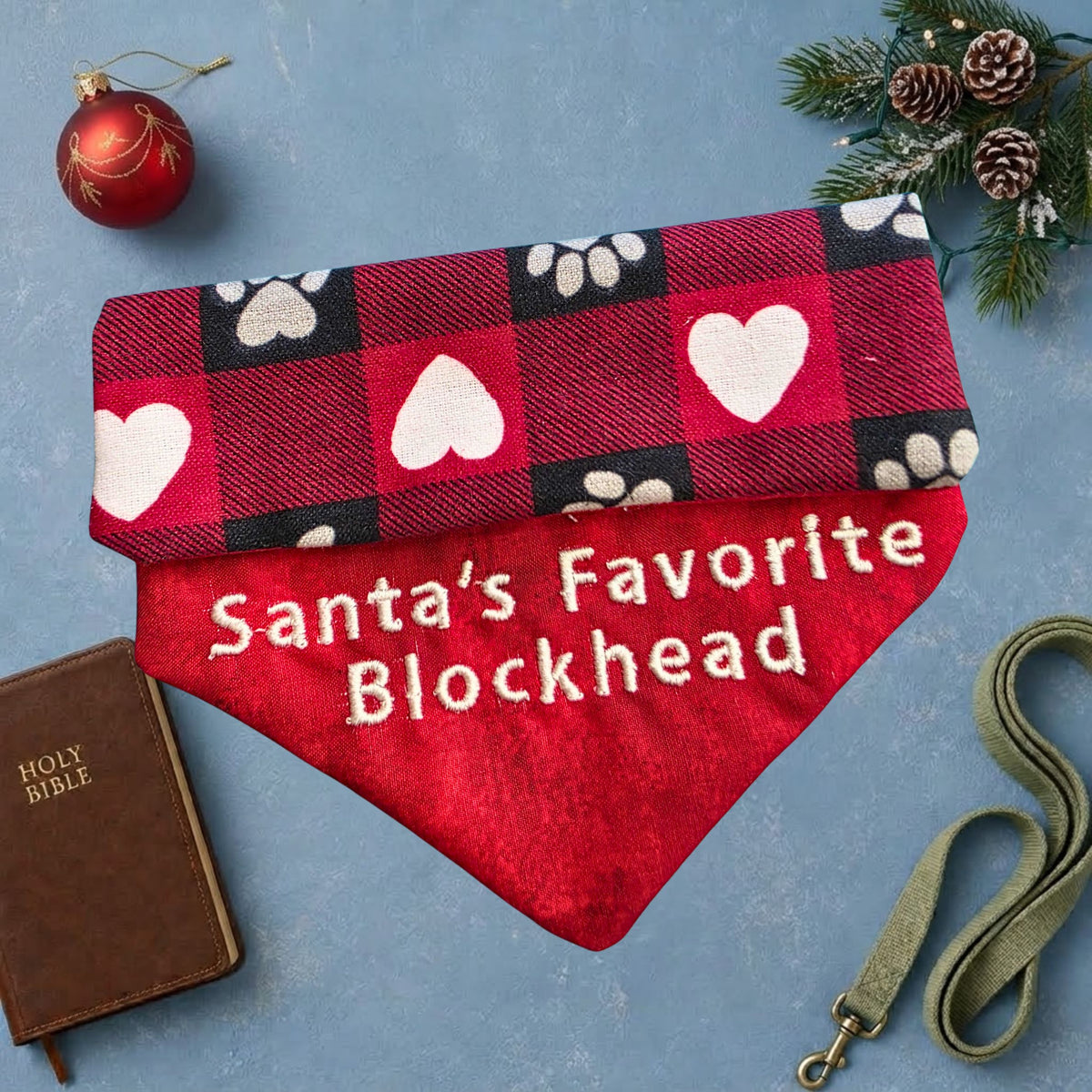 Santa's Favorite Blockhead Reversible Dog Bandana
