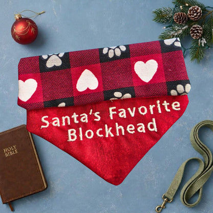 Santa's Favorite Blockhead Reversible Dog Bandana