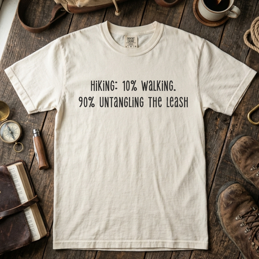Hiking: 10% Walking. 90% Untangling the Leash Embroidered Tee