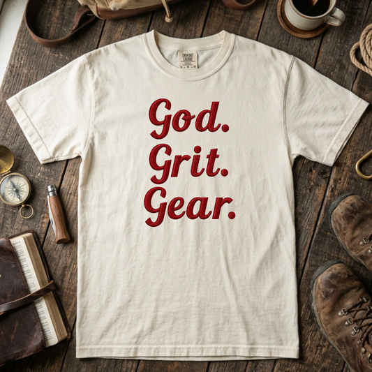 God. Grit. Gear. Embroidered Cotton T-Shirt