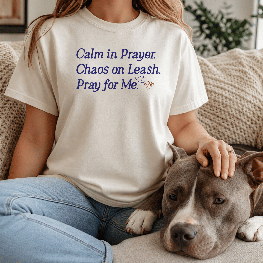 Calm in Prayer Chaos on Leash tee - Ivory lifestyle