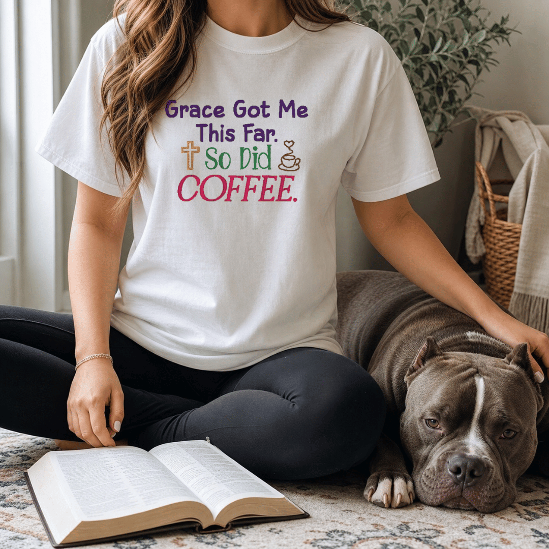 Grace Got Me This Far So Did Coffee tee - White lifestyle