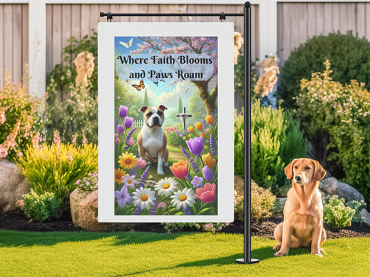 Where Faith Blooms and Paws Roam Garden Flag – Christian Pet Memorial Outdoor Décor | Faith-Based Dog Lover Yard Flag