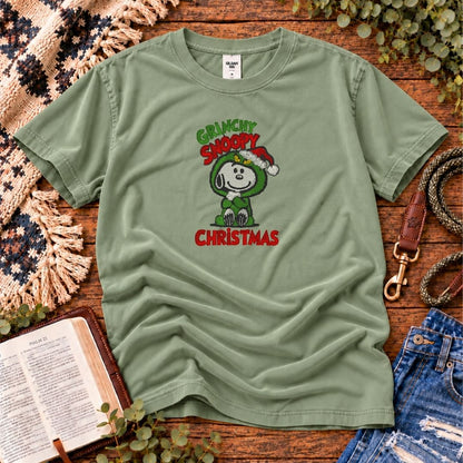 Grinchy Snoopy Christmas Embroidered Tee
