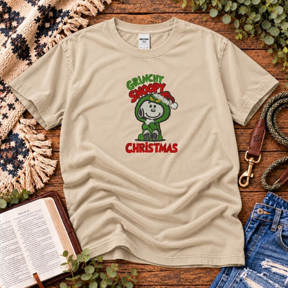 Grinchy Snoopy Christmas Embroidered Tee