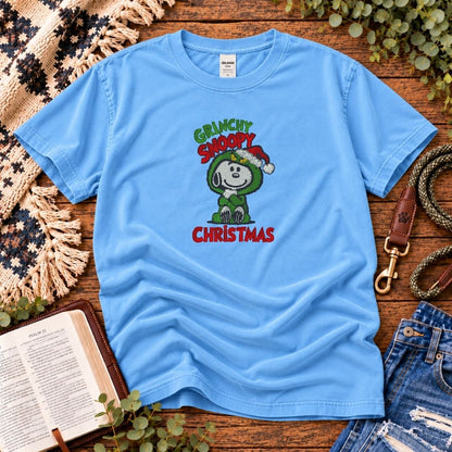 Grinchy Snoopy Christmas Embroidered Tee