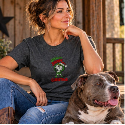 Grinchy Snoopy Christmas Embroidered Tee
