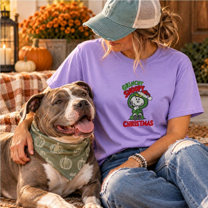 Grinchy Snoopy Christmas Embroidered Tee