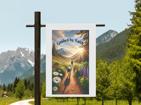 Guided by Faith Garden Flag – Christian Outdoor Adventure Décor for Dog Lovers & Hikers