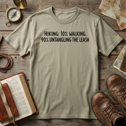 Hiking 10% Walking. 90% Untangling the Leash embroidered tee in Sandstone – Abiding Paws