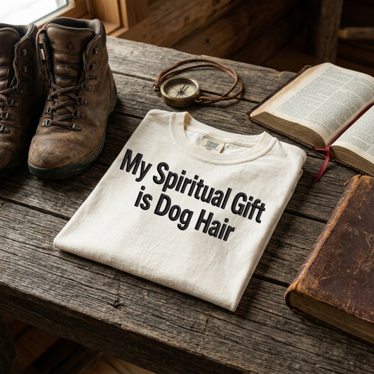 My Spiritual Gift is Dog Hair folded embroidered tee in Ivory – Abiding Paws