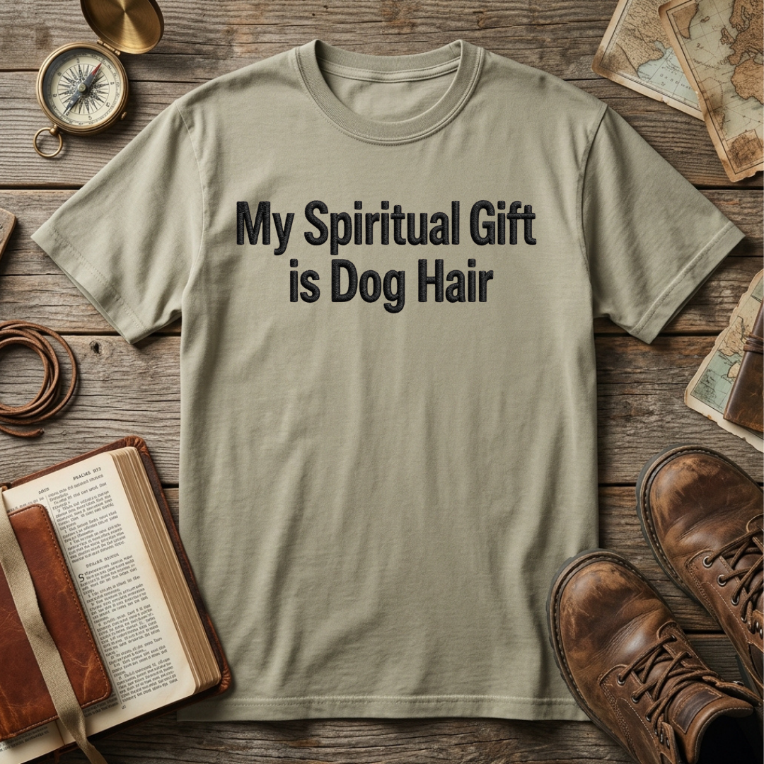 My Spiritual Gift is Dog Hair embroidered tee in Sandstone – Abiding Paws