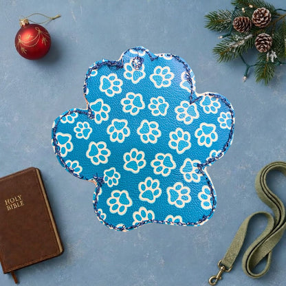 Blue Paw Print Embroidered Ornament