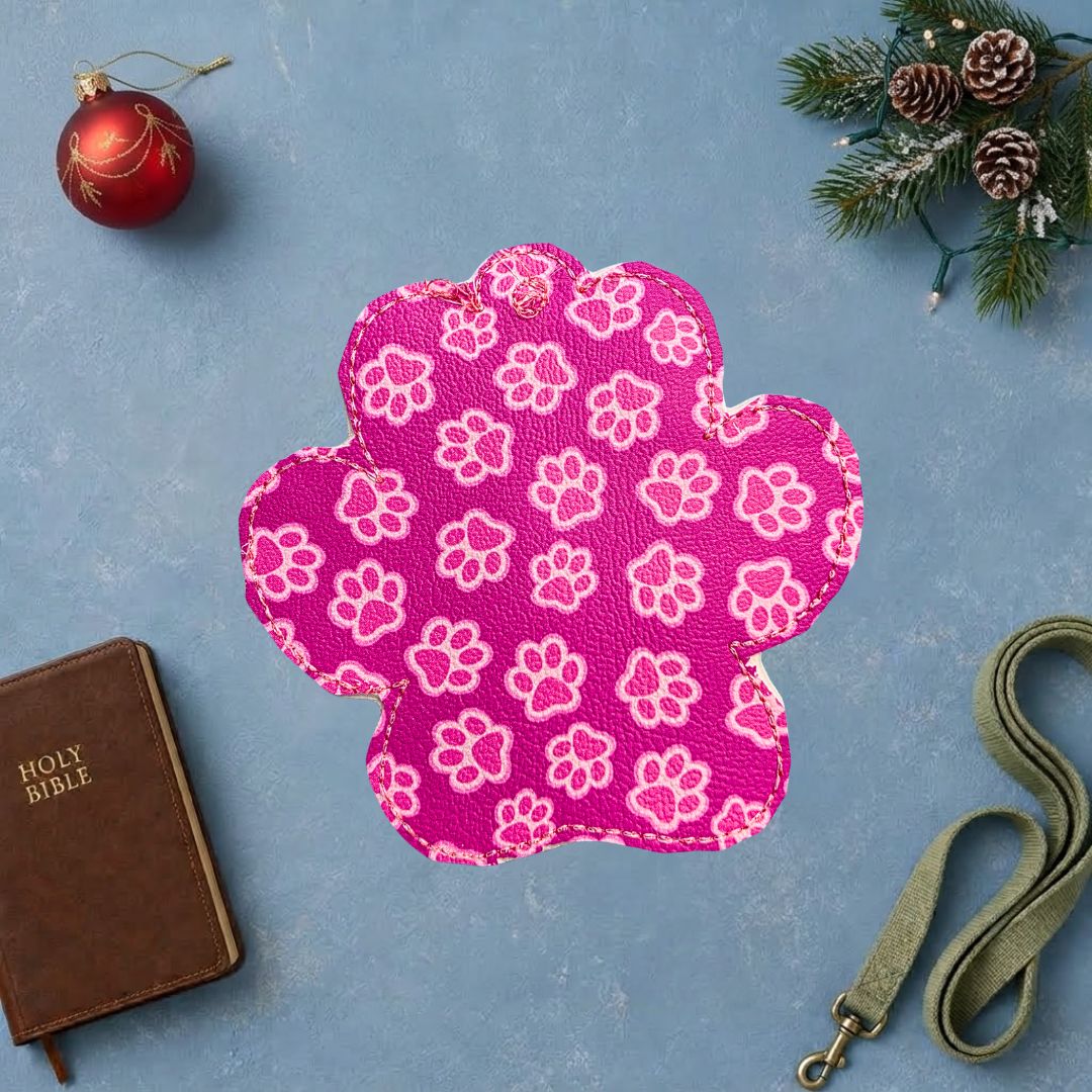 Pink Paw Print Embroidered Ornament