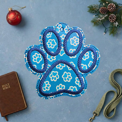 Blue Paw Print Embroidered Ornament