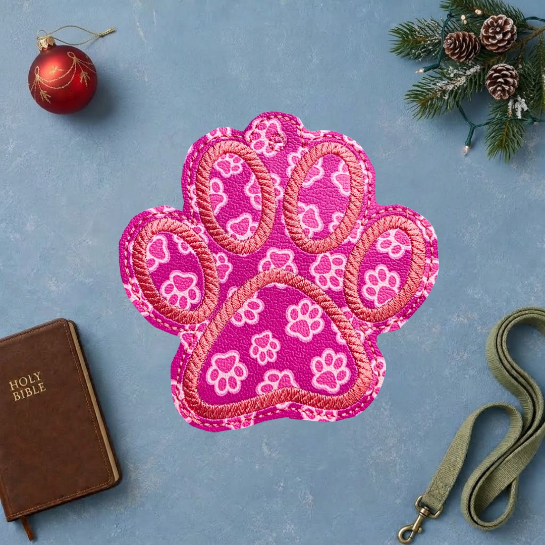 Pink Paw Print Embroidered Ornament