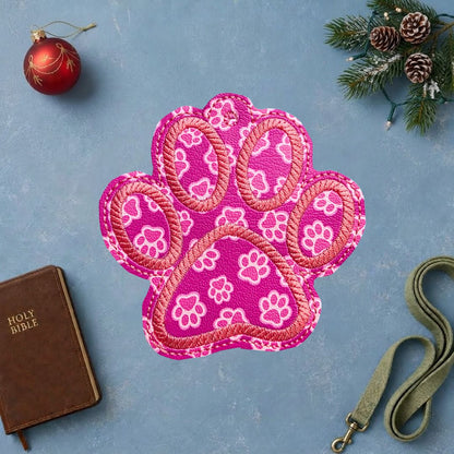 Pink Paw Print Embroidered Ornament