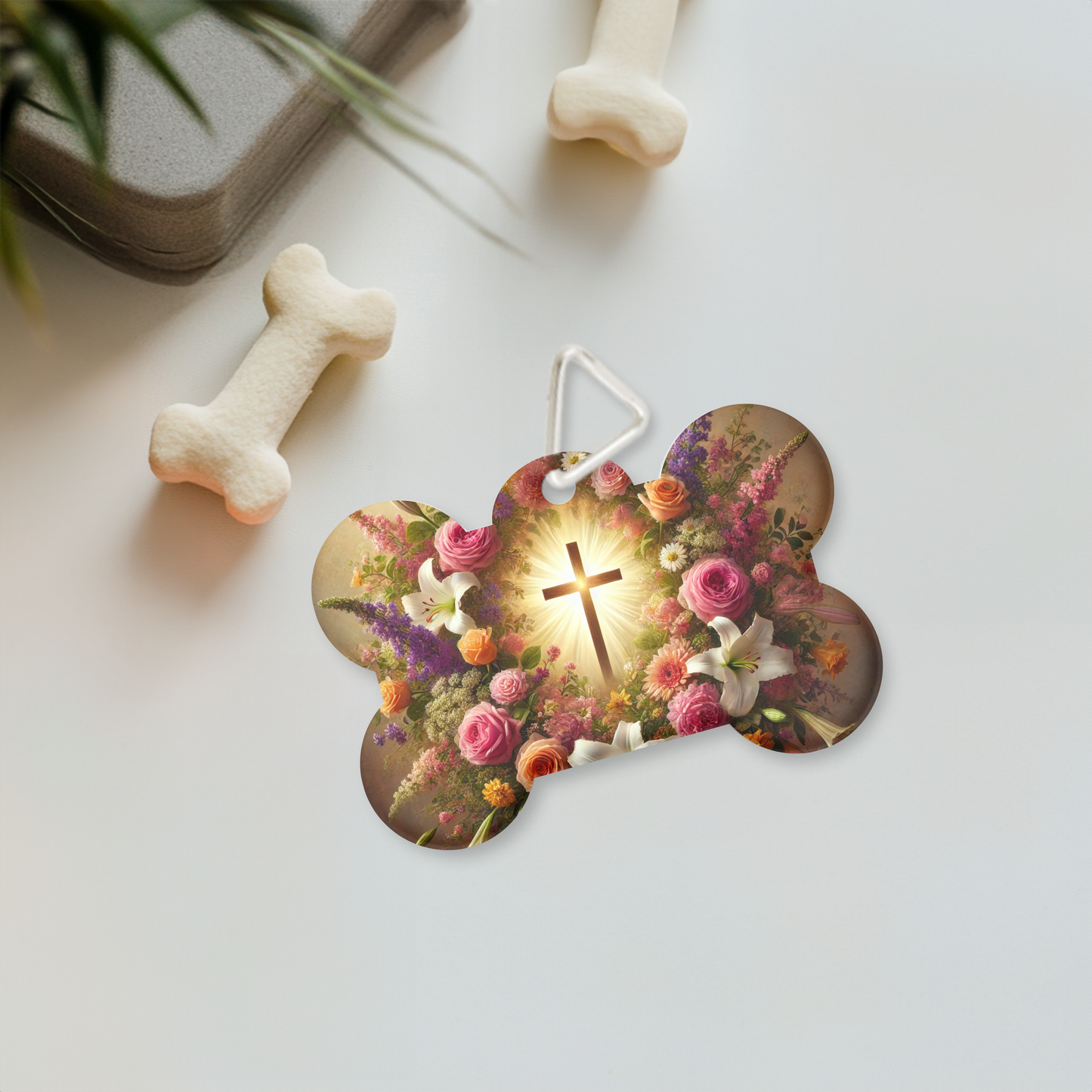 Resurrection Blooms Dog Tag – Christian Pet ID Tag | Faith-Inspired Floral Cross Sublimated Pet Tag