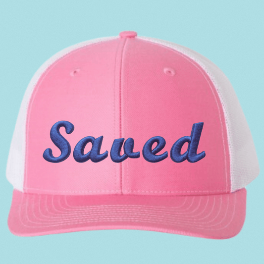 Saved puff embroidery trucker hat - Pink White