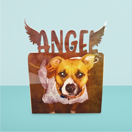 "Angel" Custom Pet Memorial Sublimated MDF Plaque – A Heartfelt Tribute with Stand