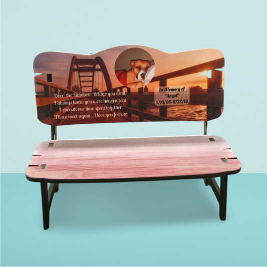 Custom Pet Memorial Bench – Personalized MDF Tribute with Sublimated Photo & Dates