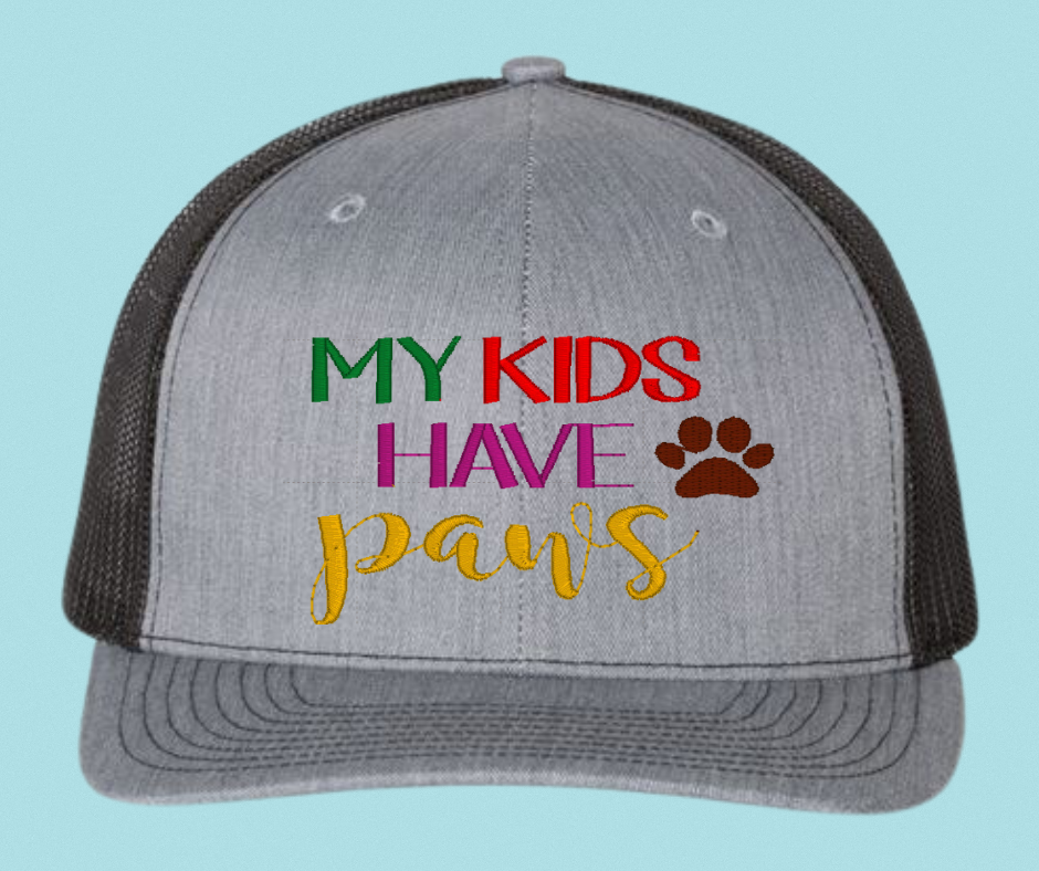 My Kids Have Paws" Unisex Snapback Trucker Hat – Fun & Stylish for Pet Lovers!