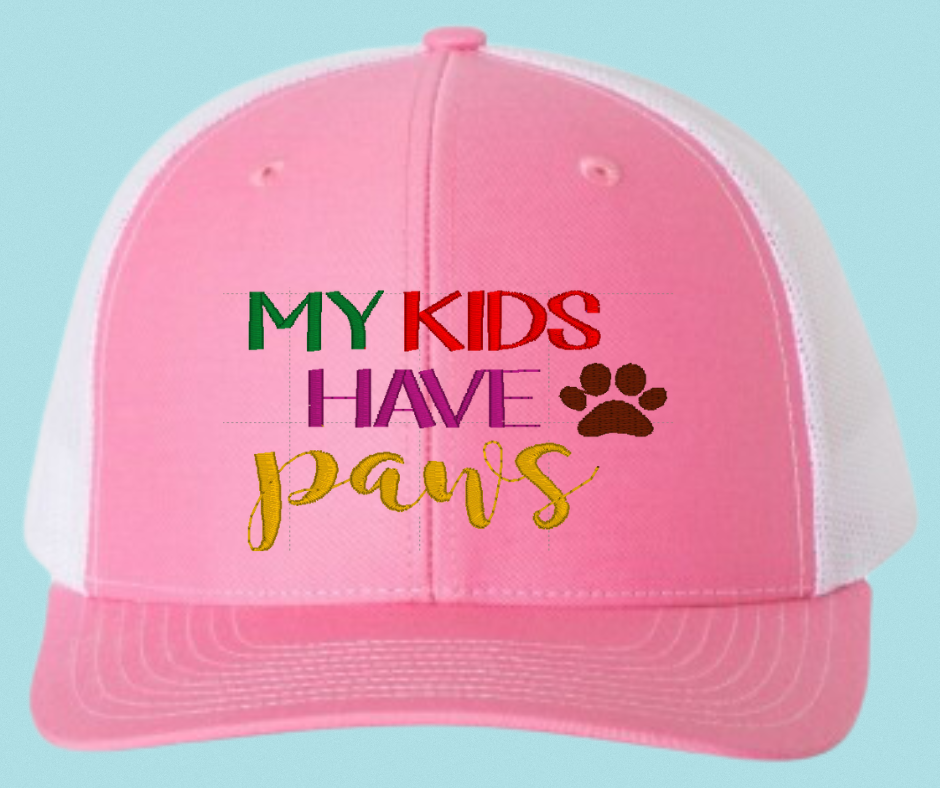 My Kids Have Paws" Unisex Snapback Trucker Hat – Fun & Stylish for Pet Lovers!