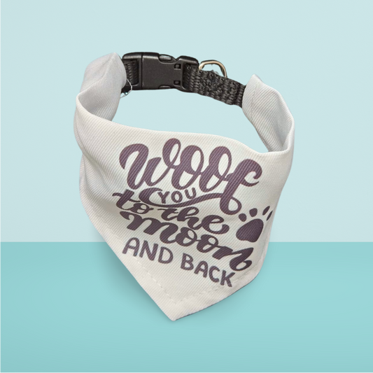 Woof You to the Moon and Back Dog Bandana with Collar – Stylish & Comfortable Pet Accessory